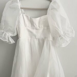 Selfie Leslie Ivory Dress with Mesh Puff Sleeves